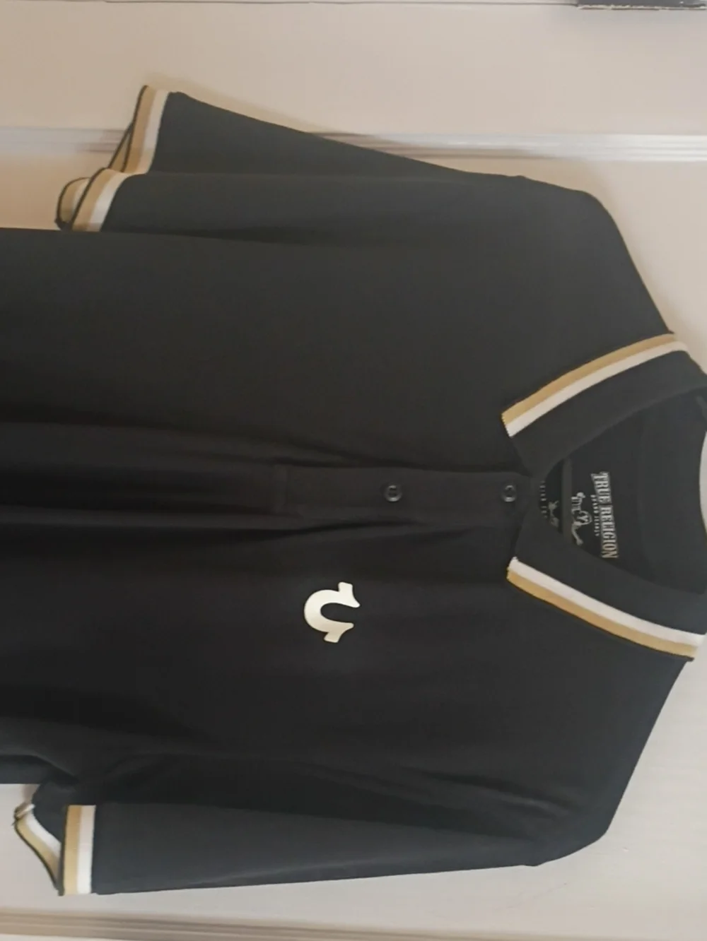 True Religion Black Polo with White and Gold Trim